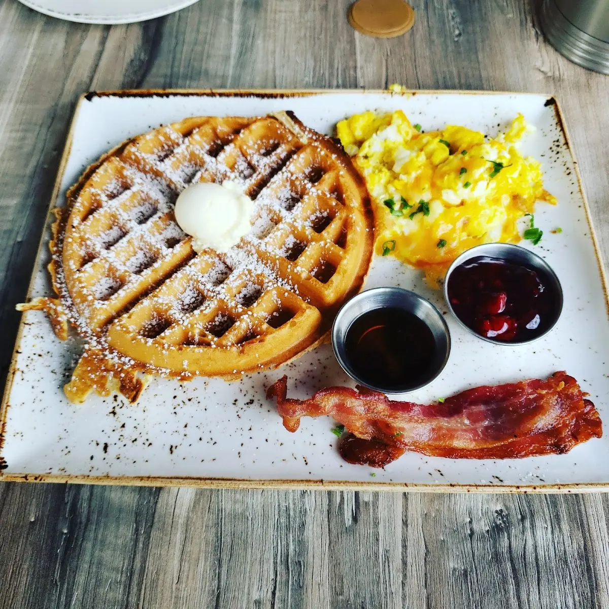 Belgian Waffle with Scrambled Eggs