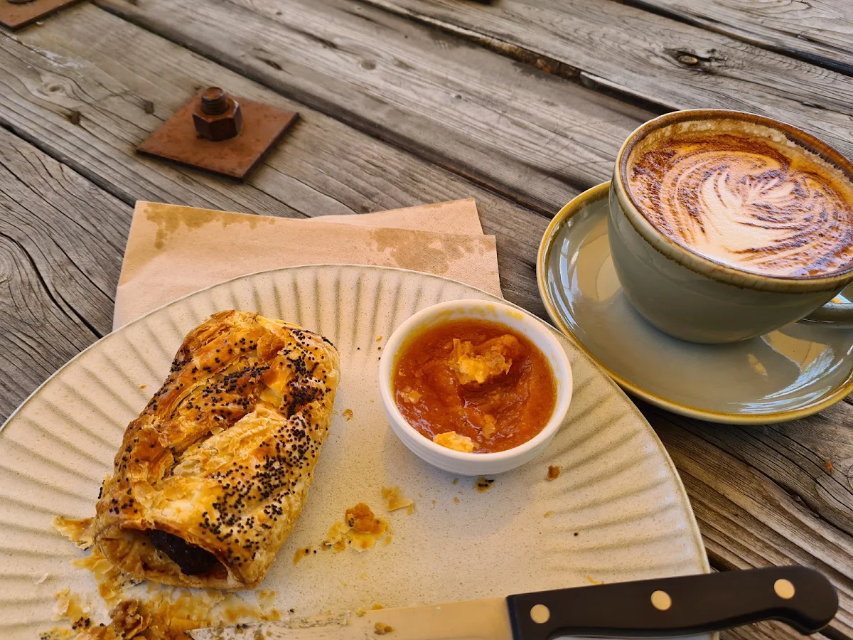 Sausage Roll and Cappuccino