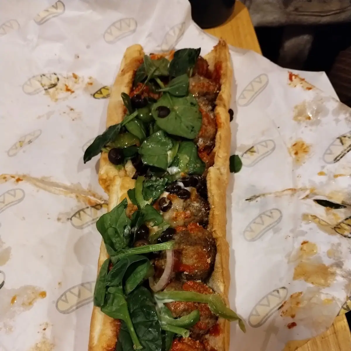 Meatball Sub Extra Meat Extra Cheese and Spinach