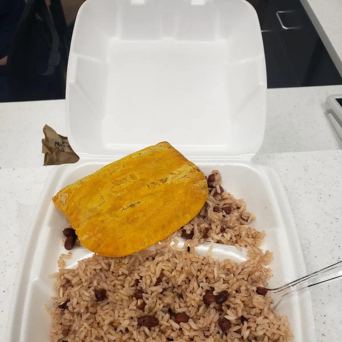 Red Beans and Rice with a Beef Patty