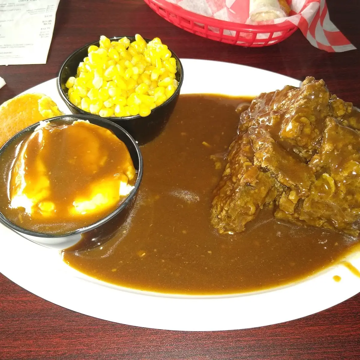Meatloaf Mashed Potatoes and Gravy w Corn
