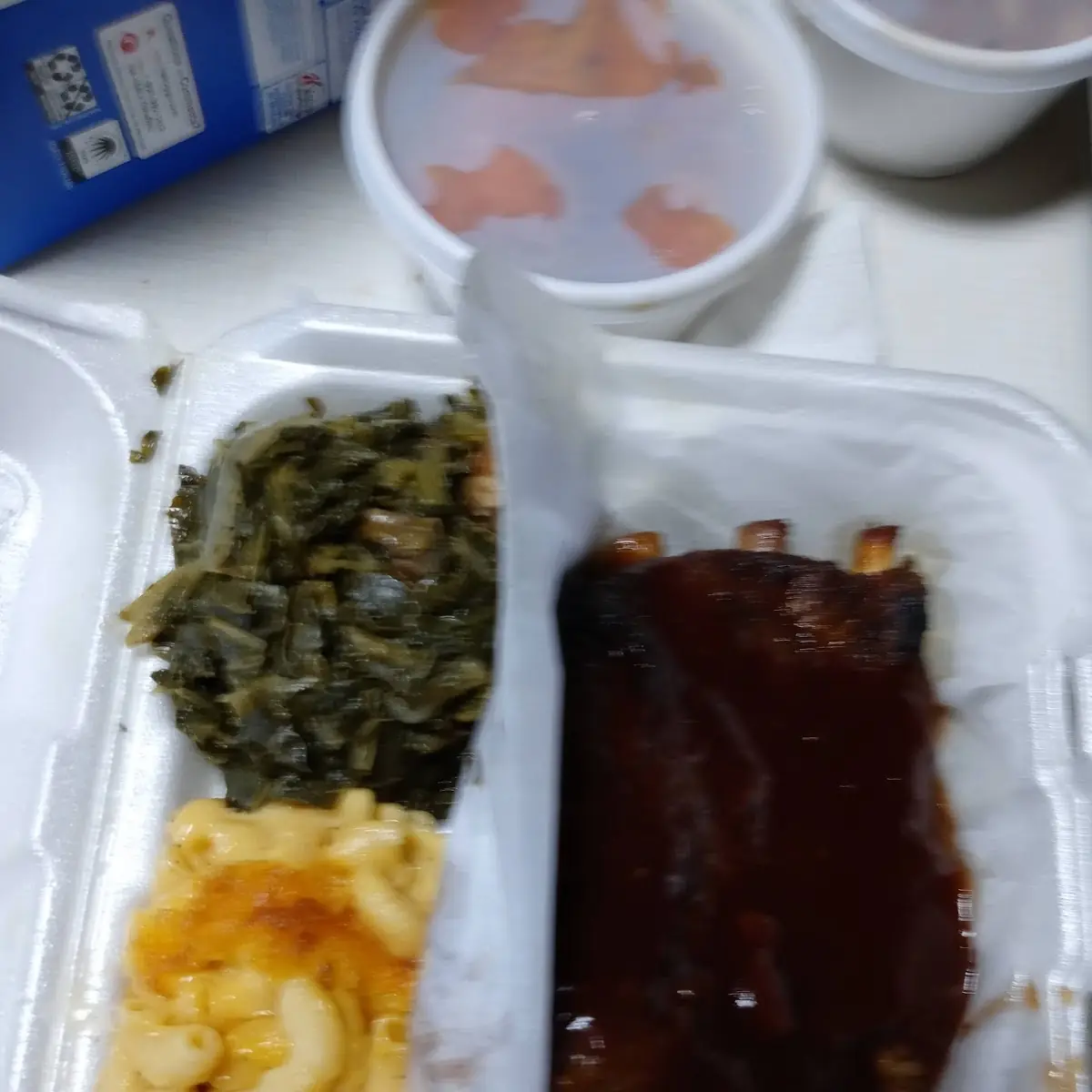 BBQ Ribs Mac&Cheese Greens