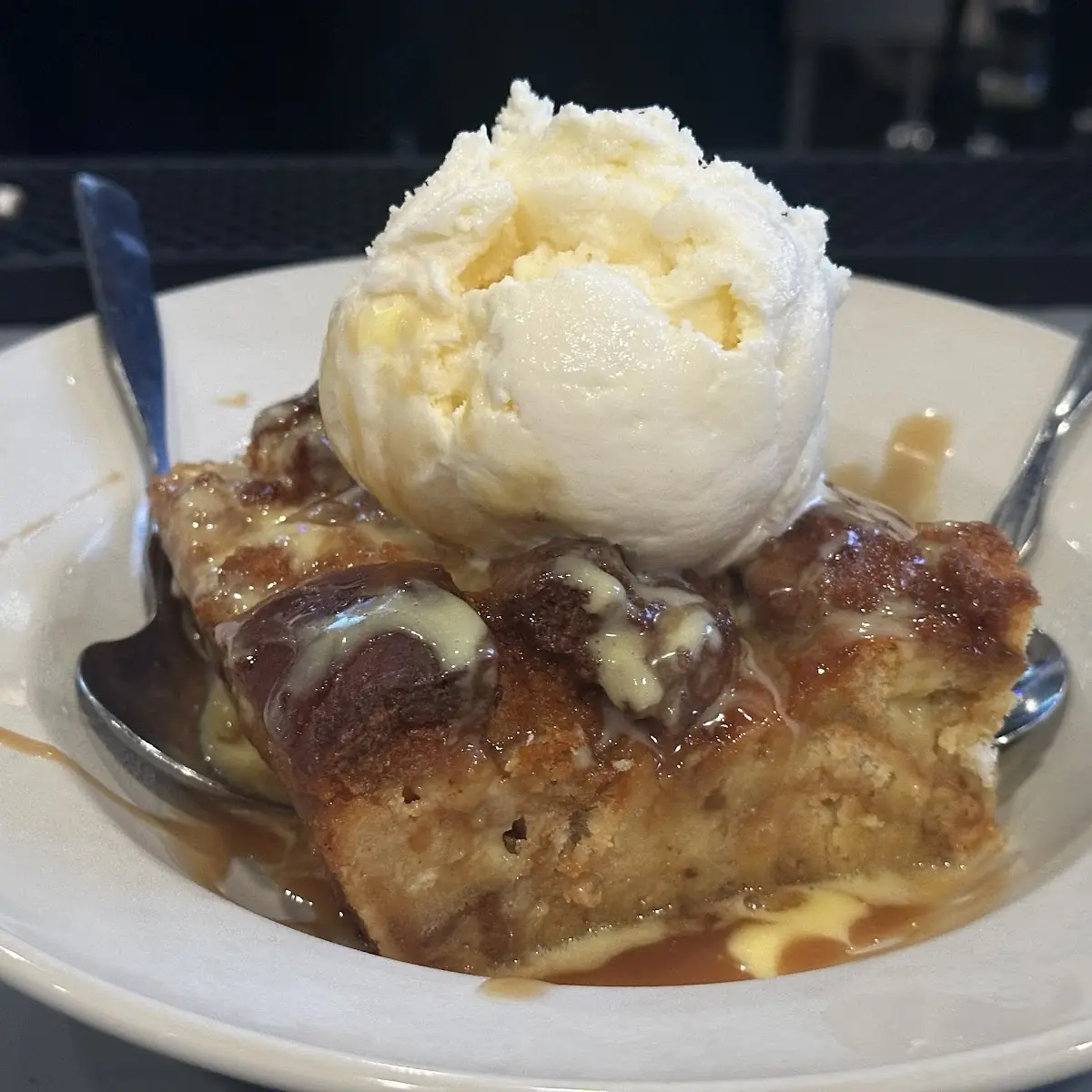 Bread Pudding with Vanilla Ice Cream