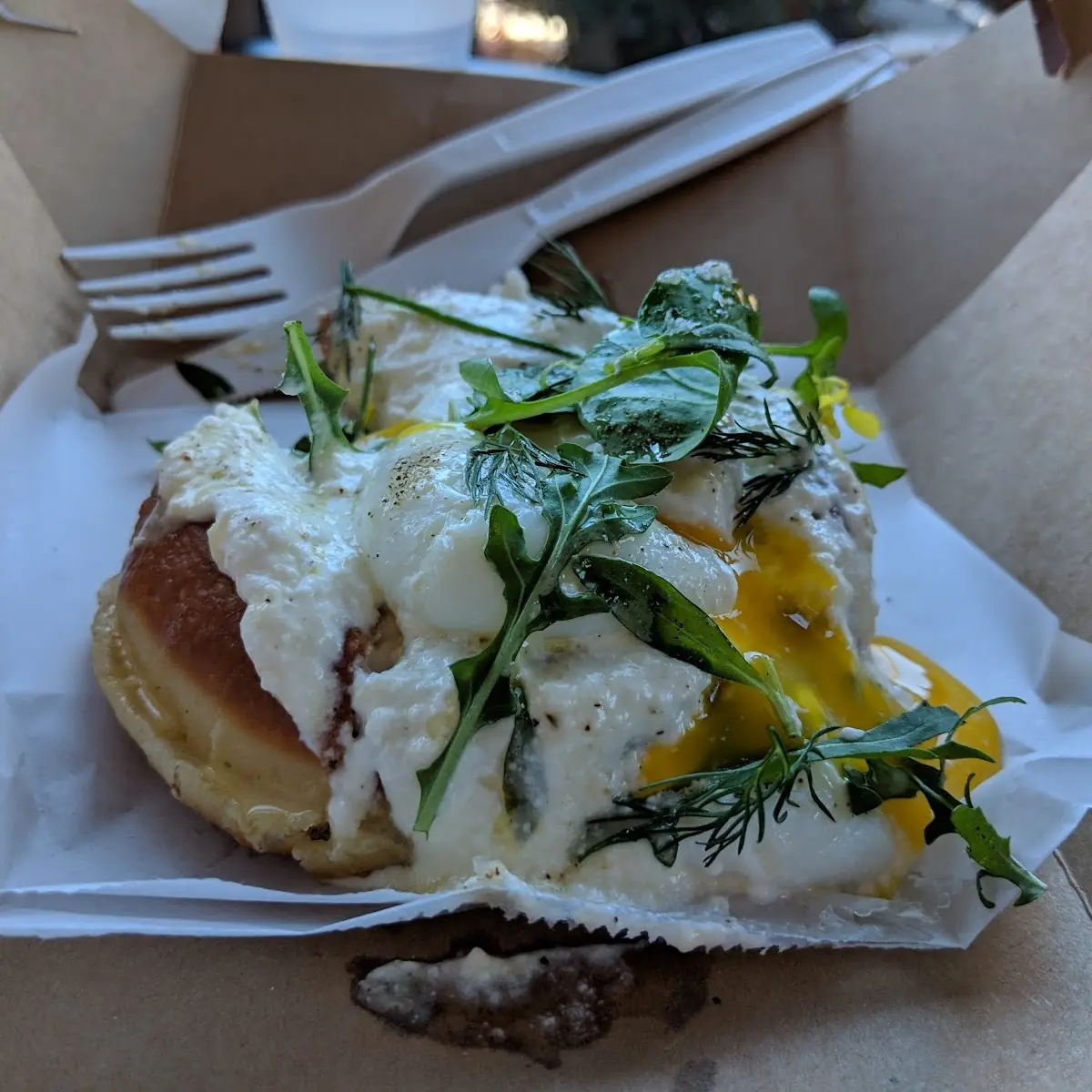 Poached Eggs Ricotta and Donut