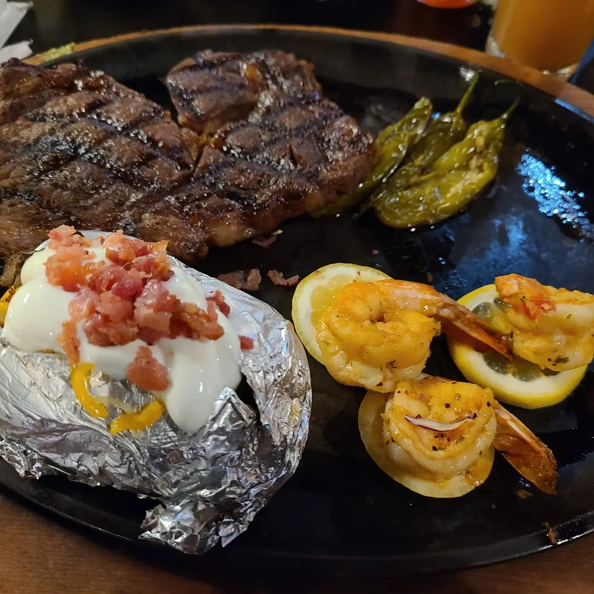 Steak Shrimp and Loaded Baked Potato