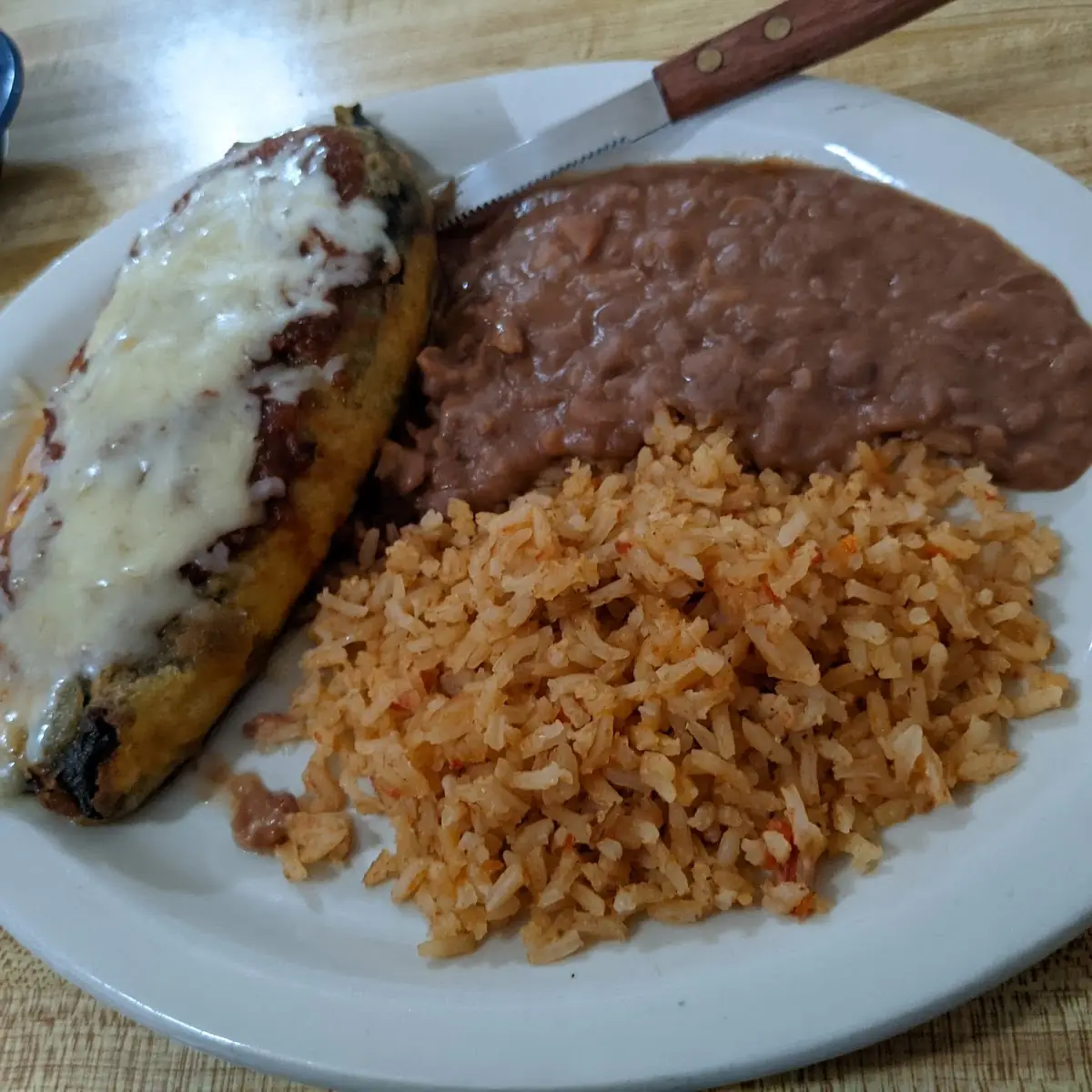 Chile Relleno with Rice and Beans