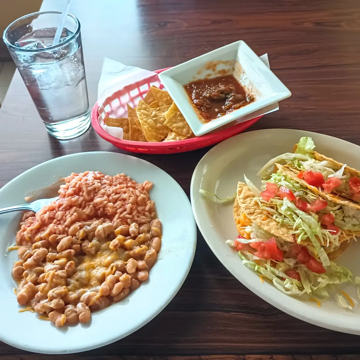 Chicken Tacos Beans Chips & Salsa