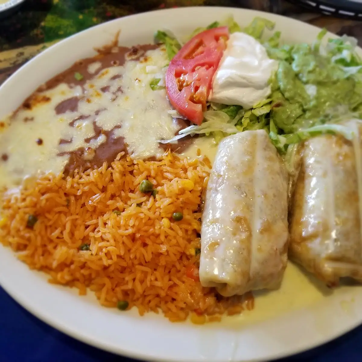 One Enchilada Rice and Refried Beans