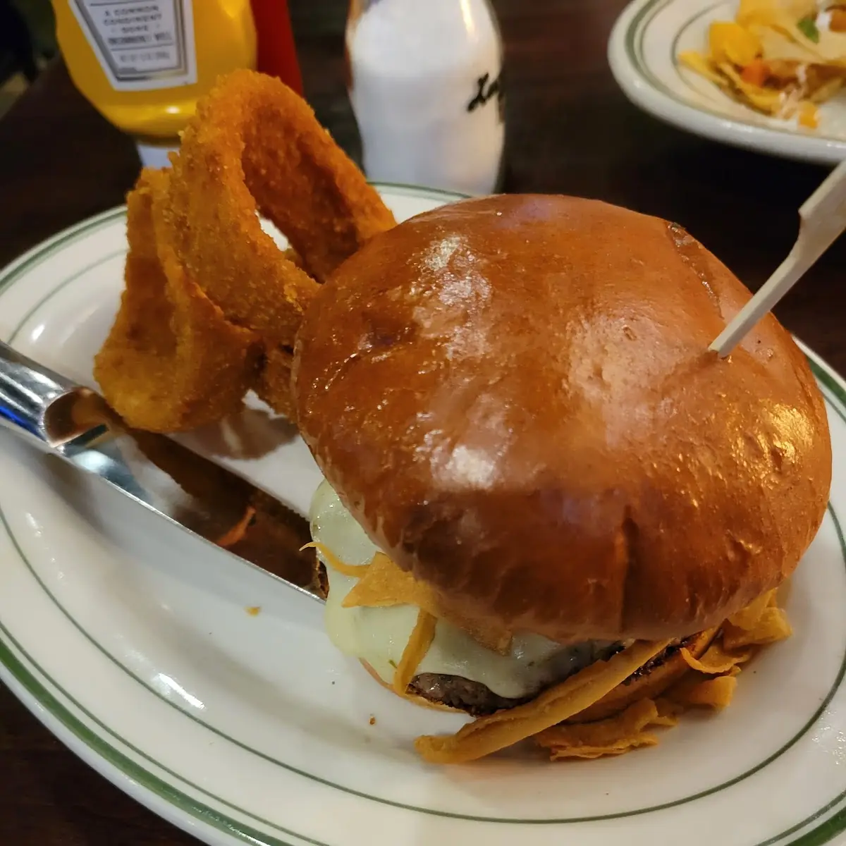 Green Chile Burger with Onion Rings