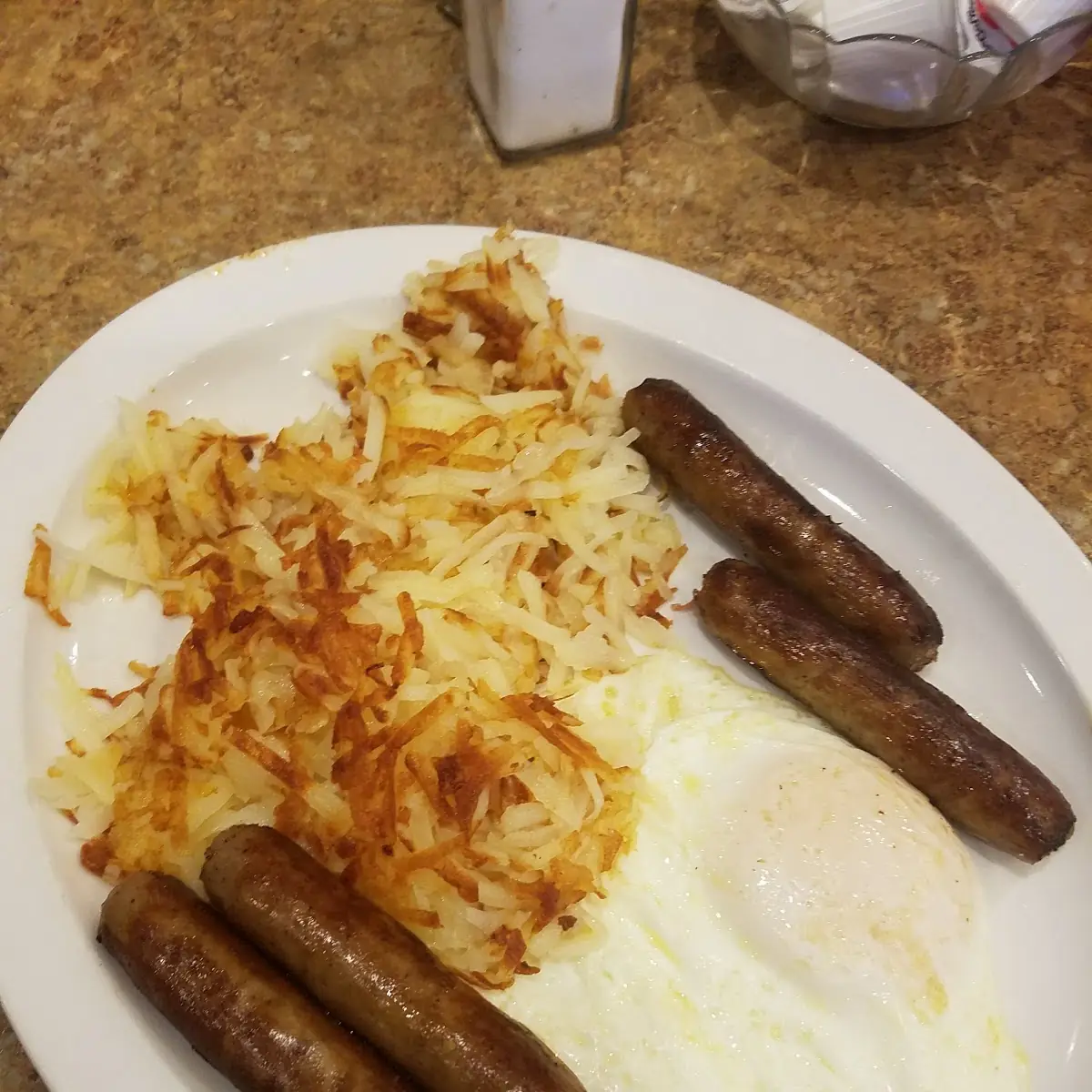 Scrambled Eggs Sausage Bacon Hash Browns