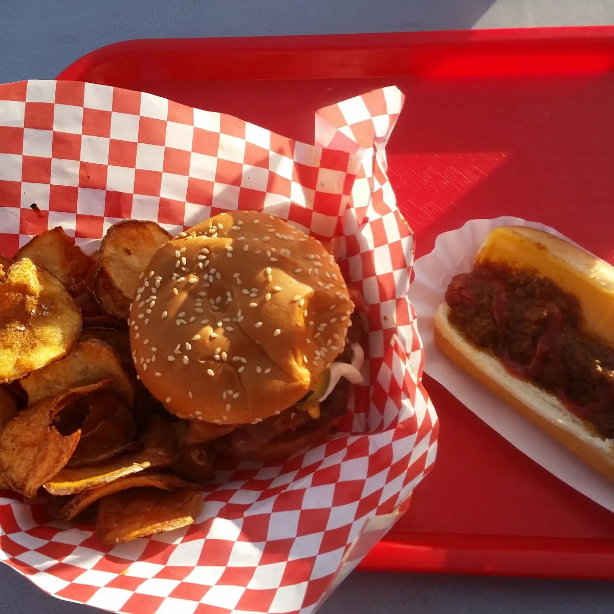 Bacon Cheeseburger and Hot Dog