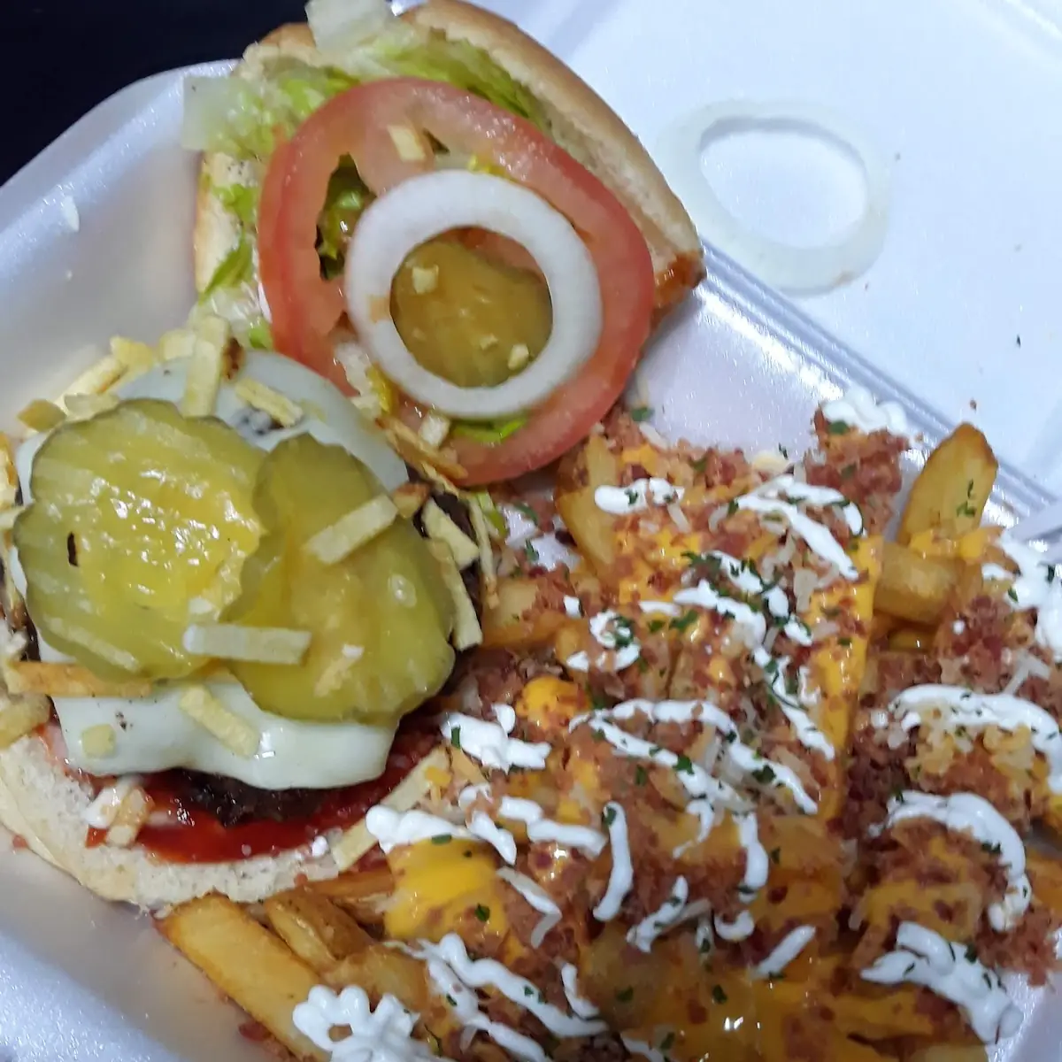 Hamburger with Fries with Cheese