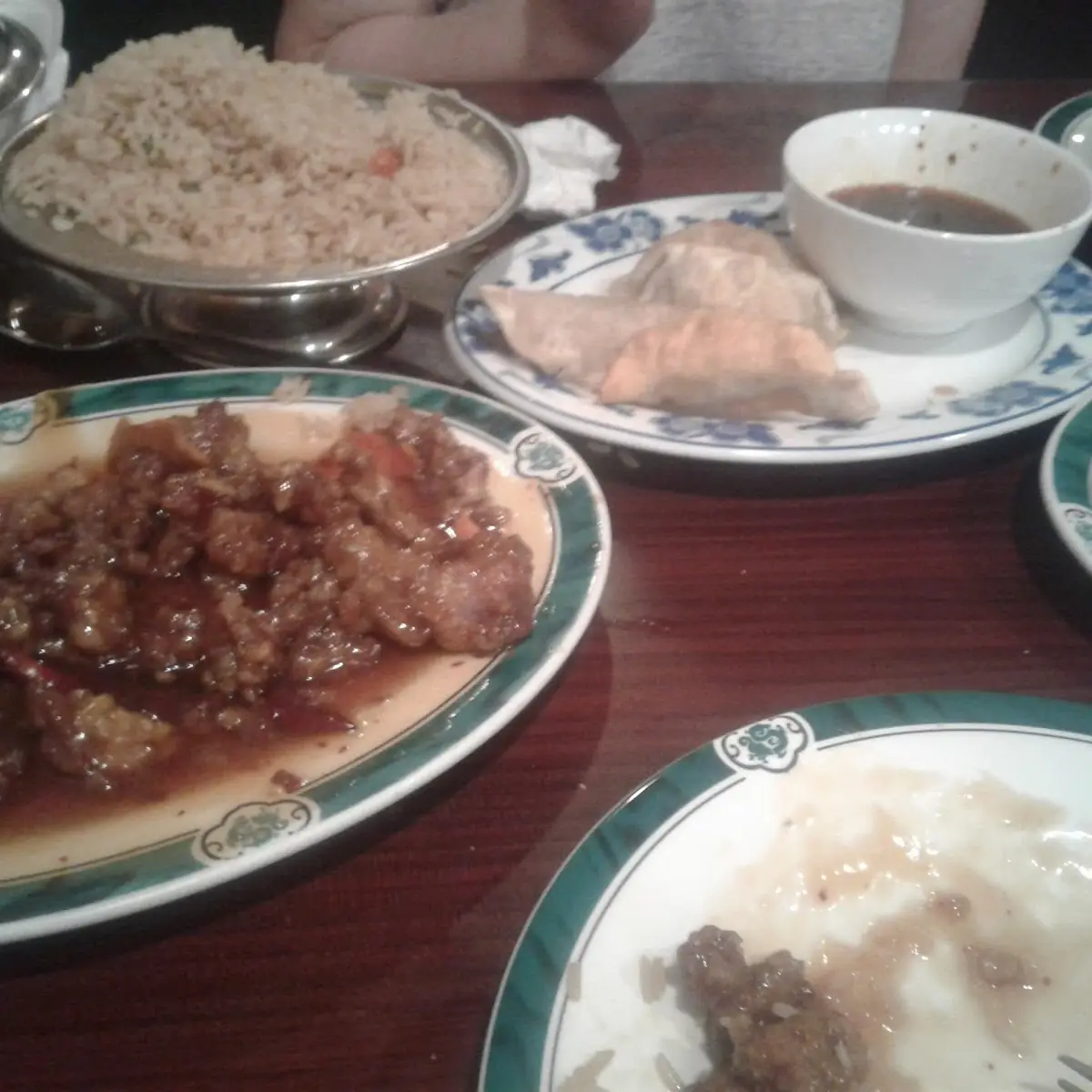 Orange Beef Fried Rice and Pot Stickers