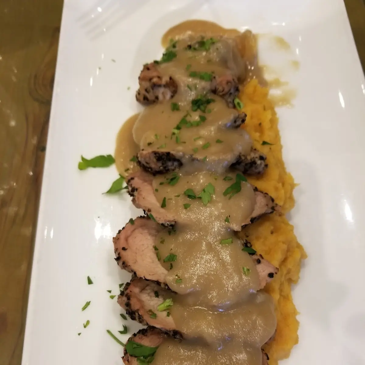Pork Tenderloin over Mashed Sweet Potatoes