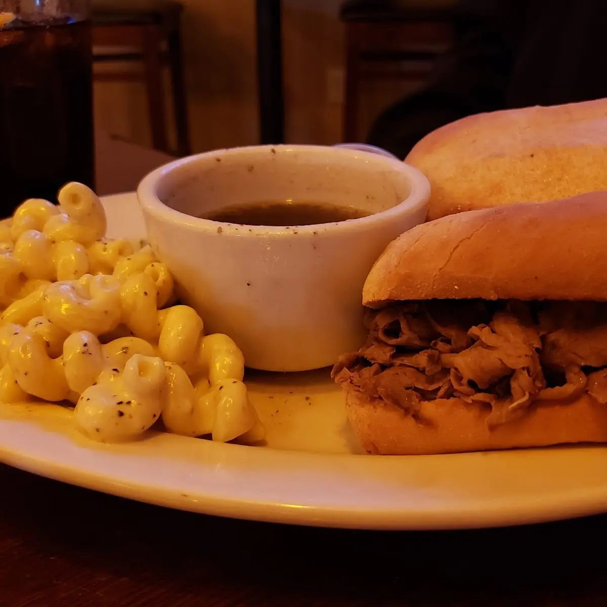 French Dip and Mac and Cheese