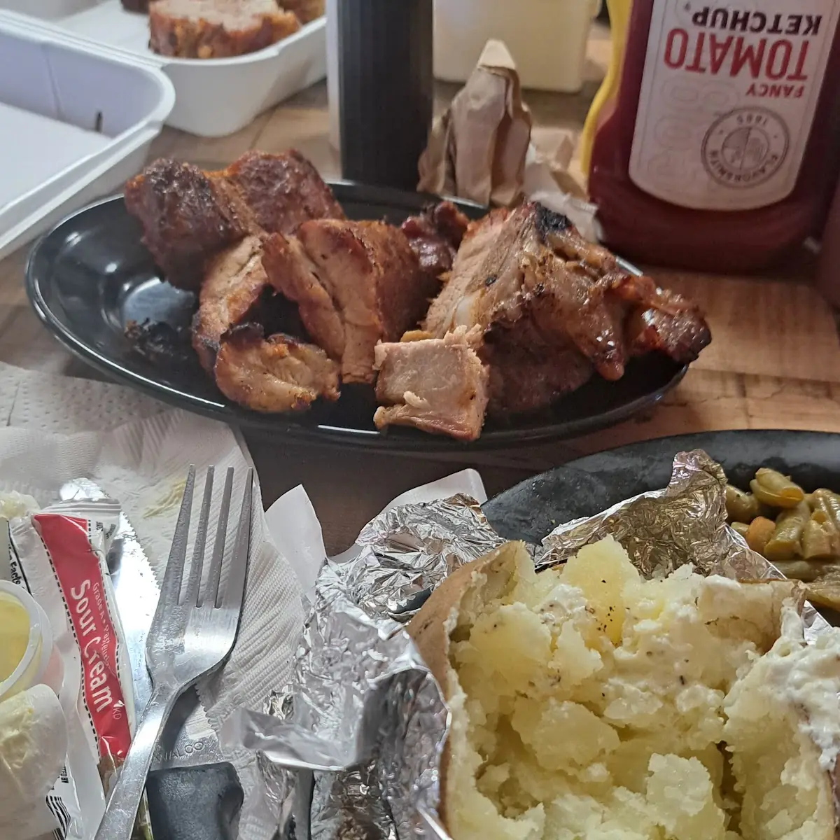 BBQ Rib Tips Baked Potato