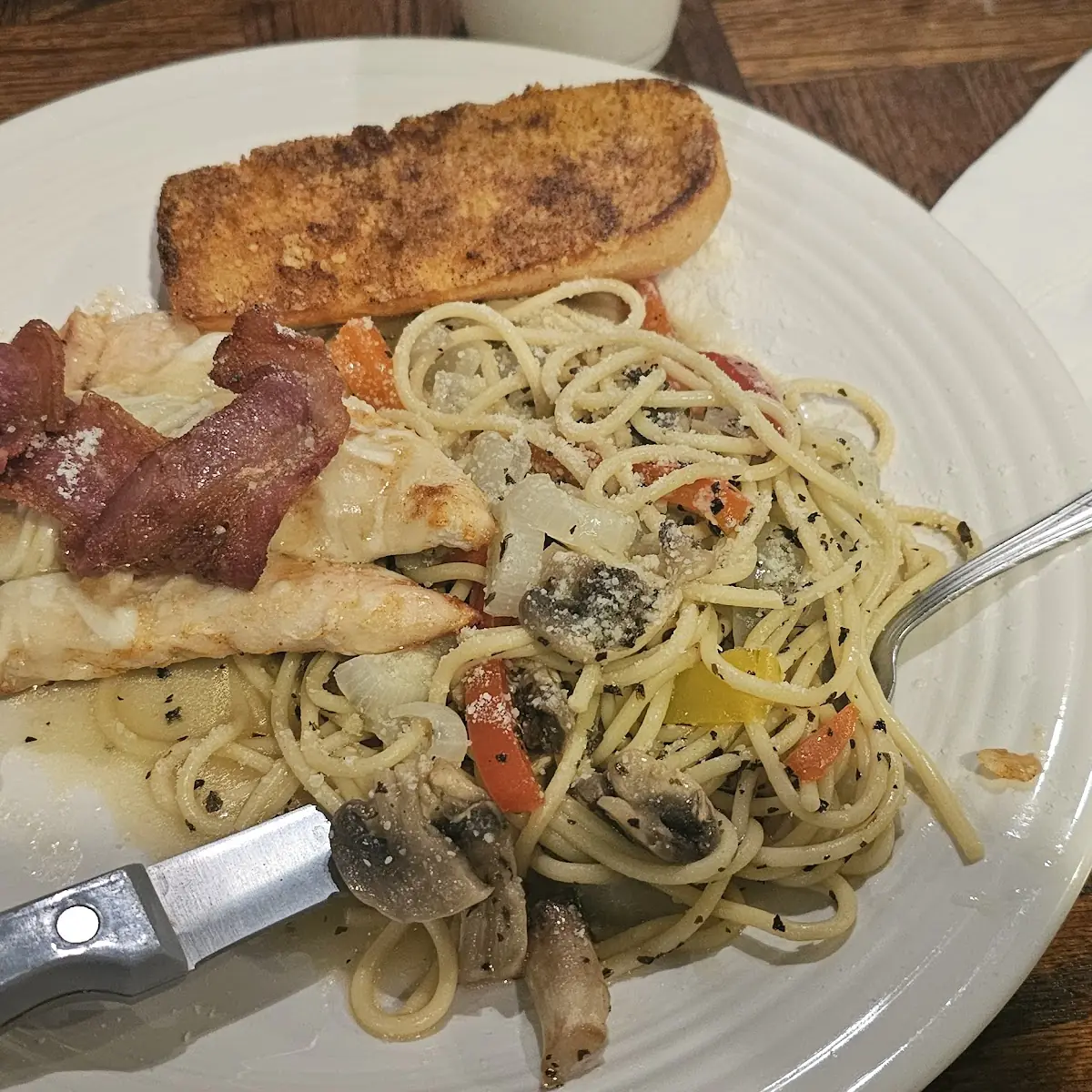 Chicken Carbonara and Garlic Bread