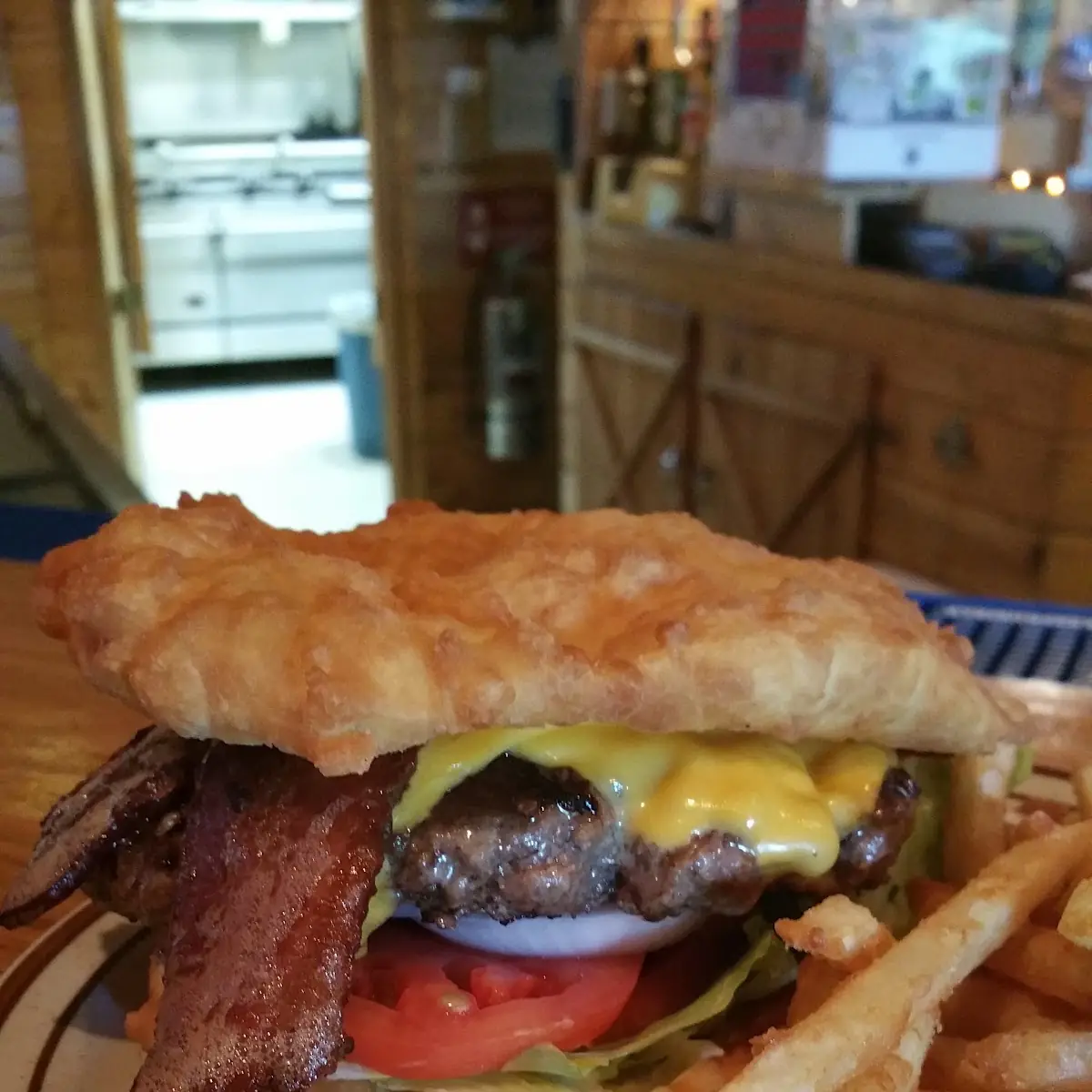 Fry Bread Bacon Cheeseburger