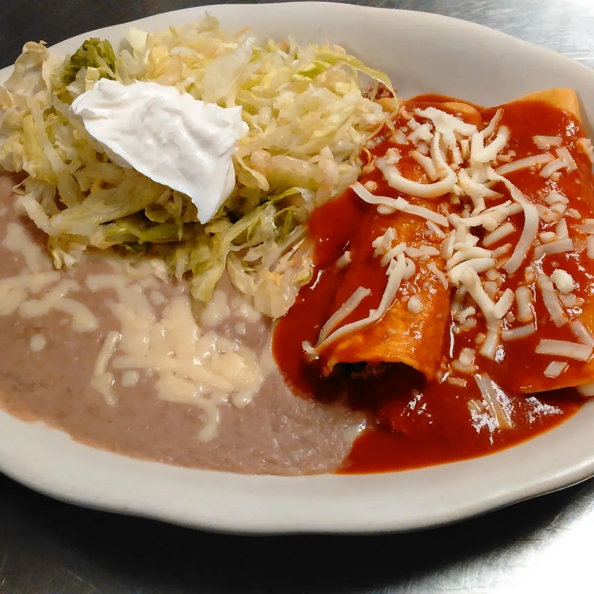 One Bean Tostada 1 Cheese Enchilada and Bean Burrito
