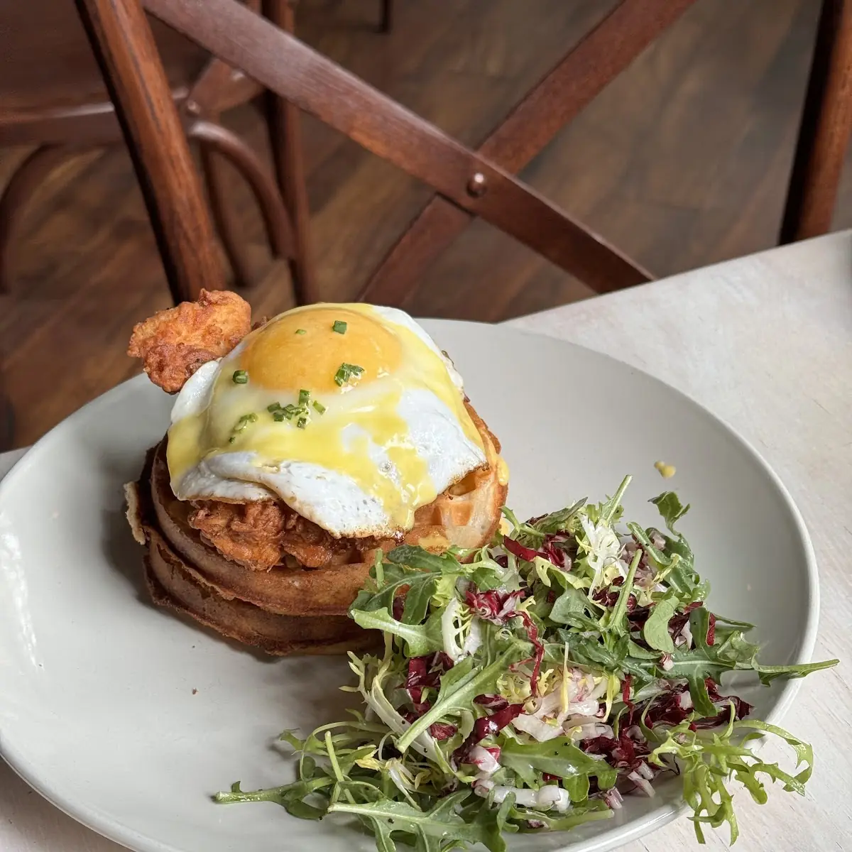 Buttermilk Fried Chicken and Waffles Benedict