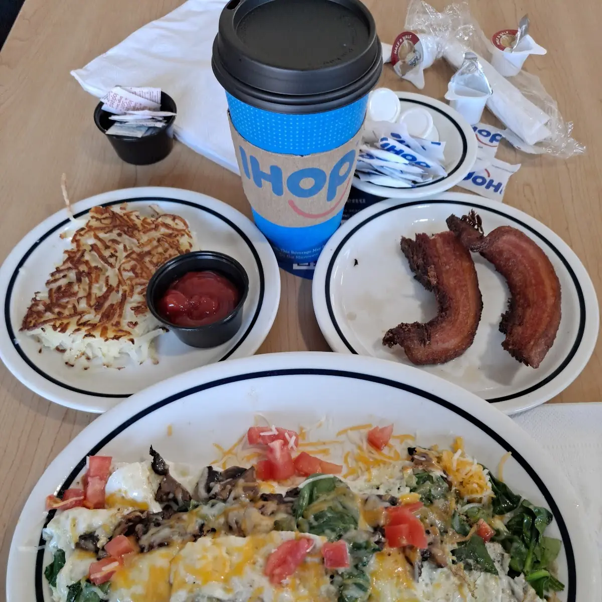 Veggie Omelette New Bacon Strips with Hashbrowns