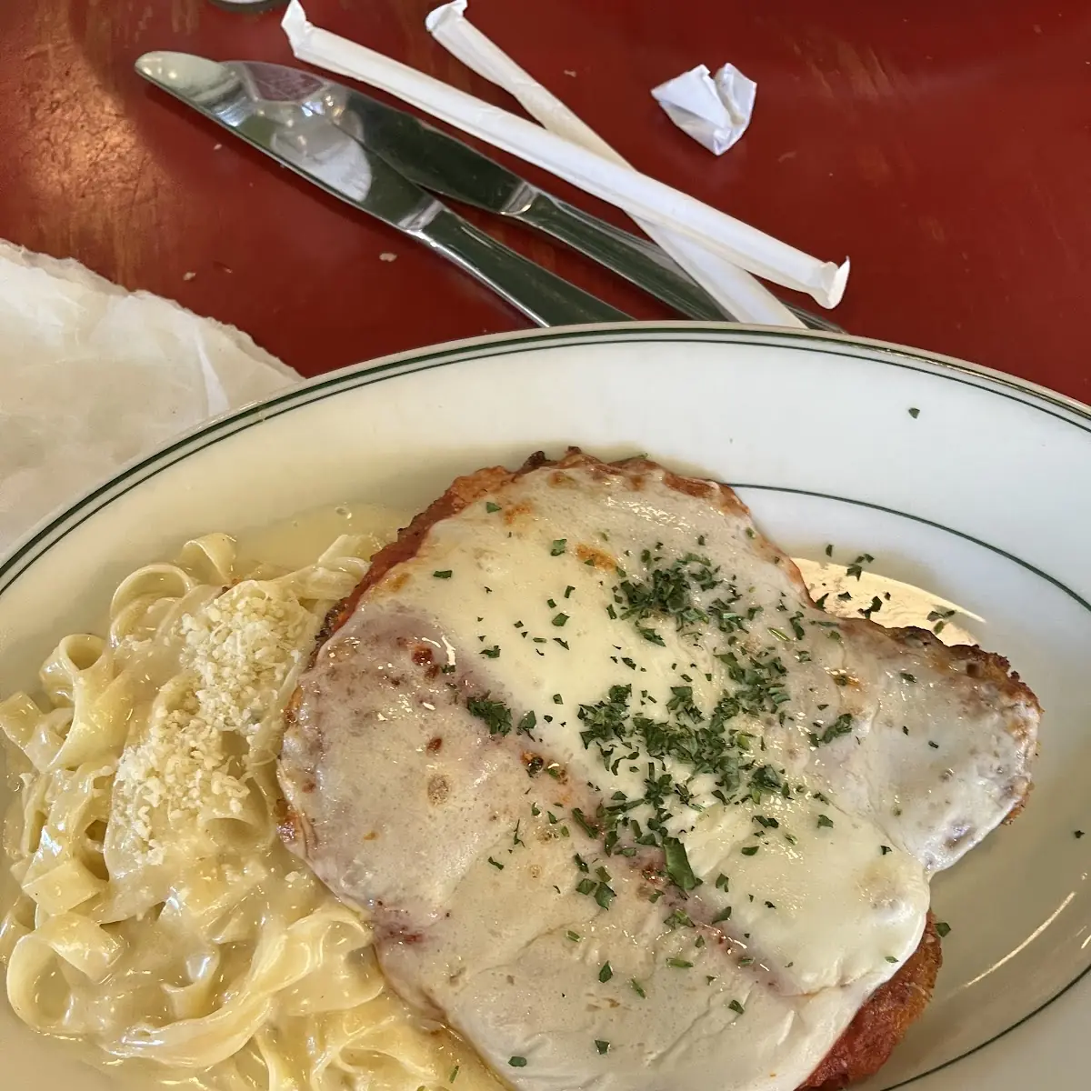 Chicken Parmesan with Alfredo Pasta
