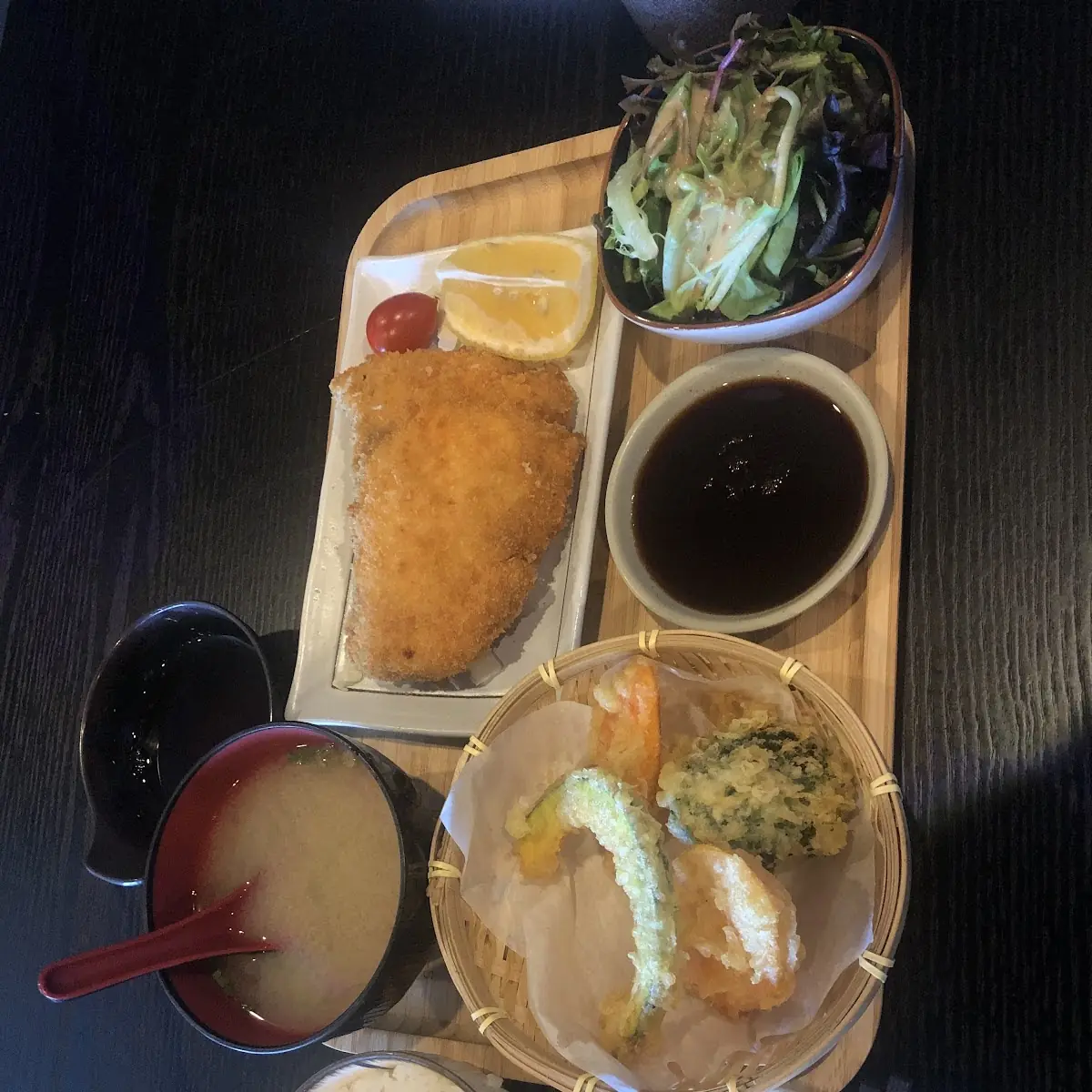Bento Box with Salmon and Veggie Tempura