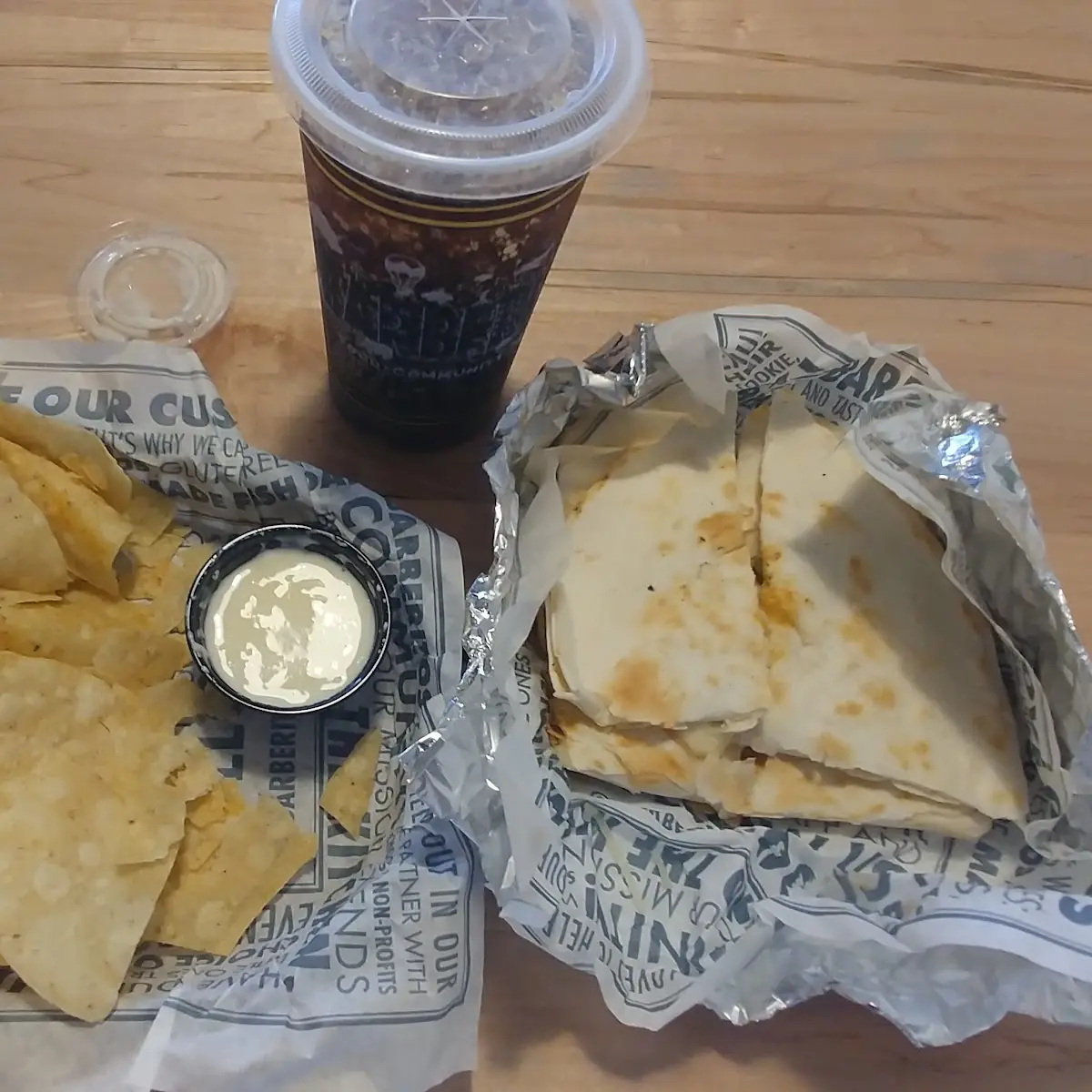 Spicy Chicken Quesadilla with Chips and Queso
