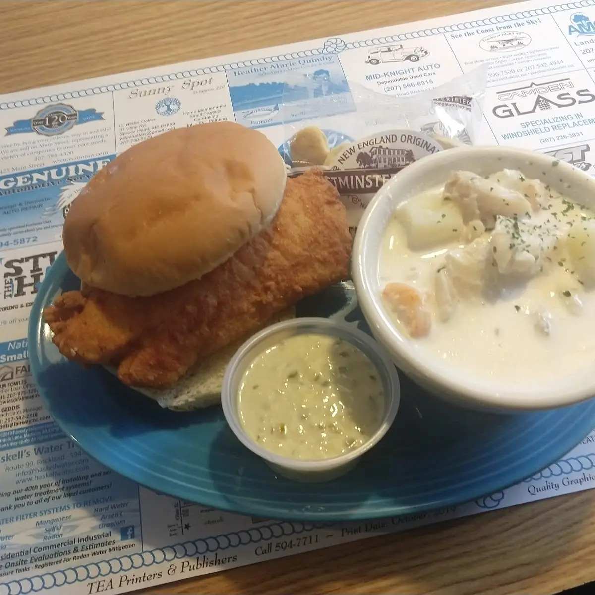 Seafood Chowder and Fried Haddock Sandwich