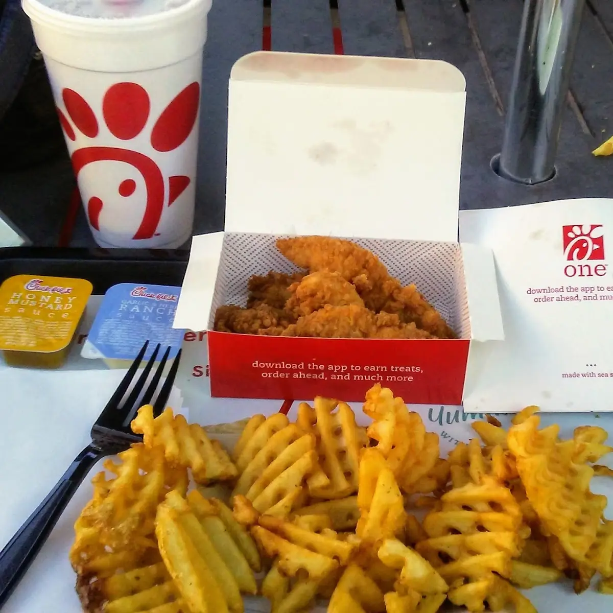 Chicken Strips and Waffle Fries