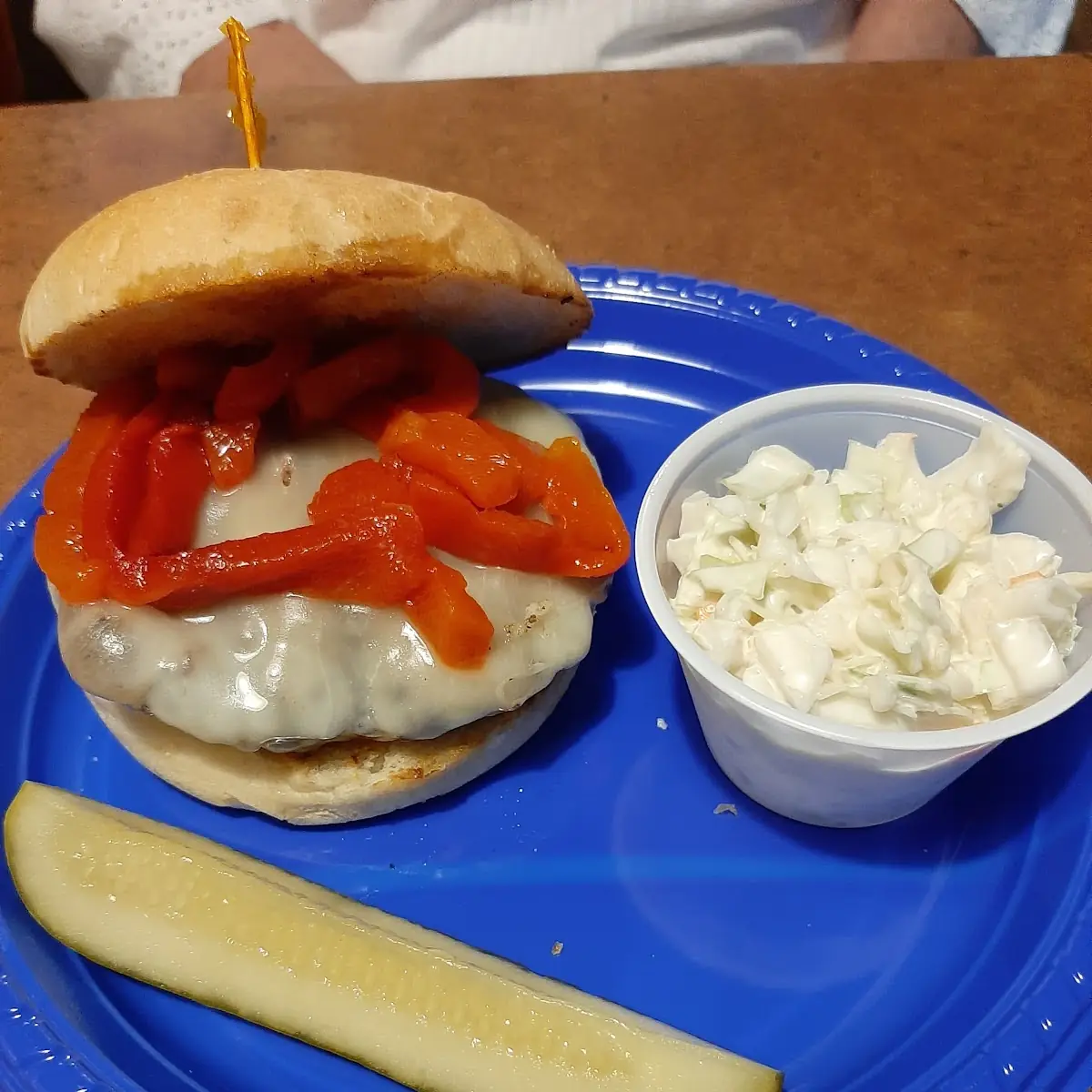 Provalone Burger with Roasted Red Peppers