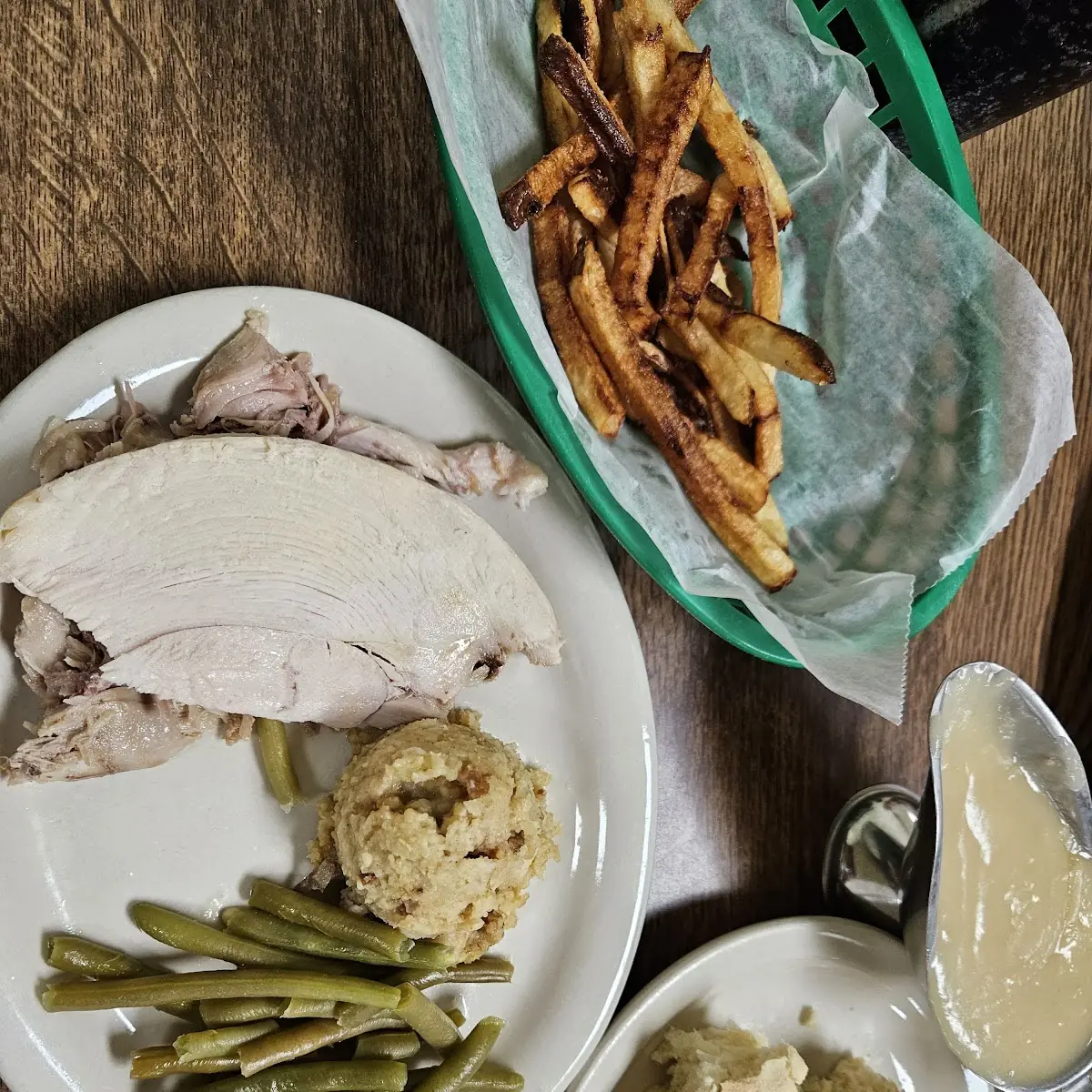 Turkey with Mashed Potatoes Gravy and Green Beans