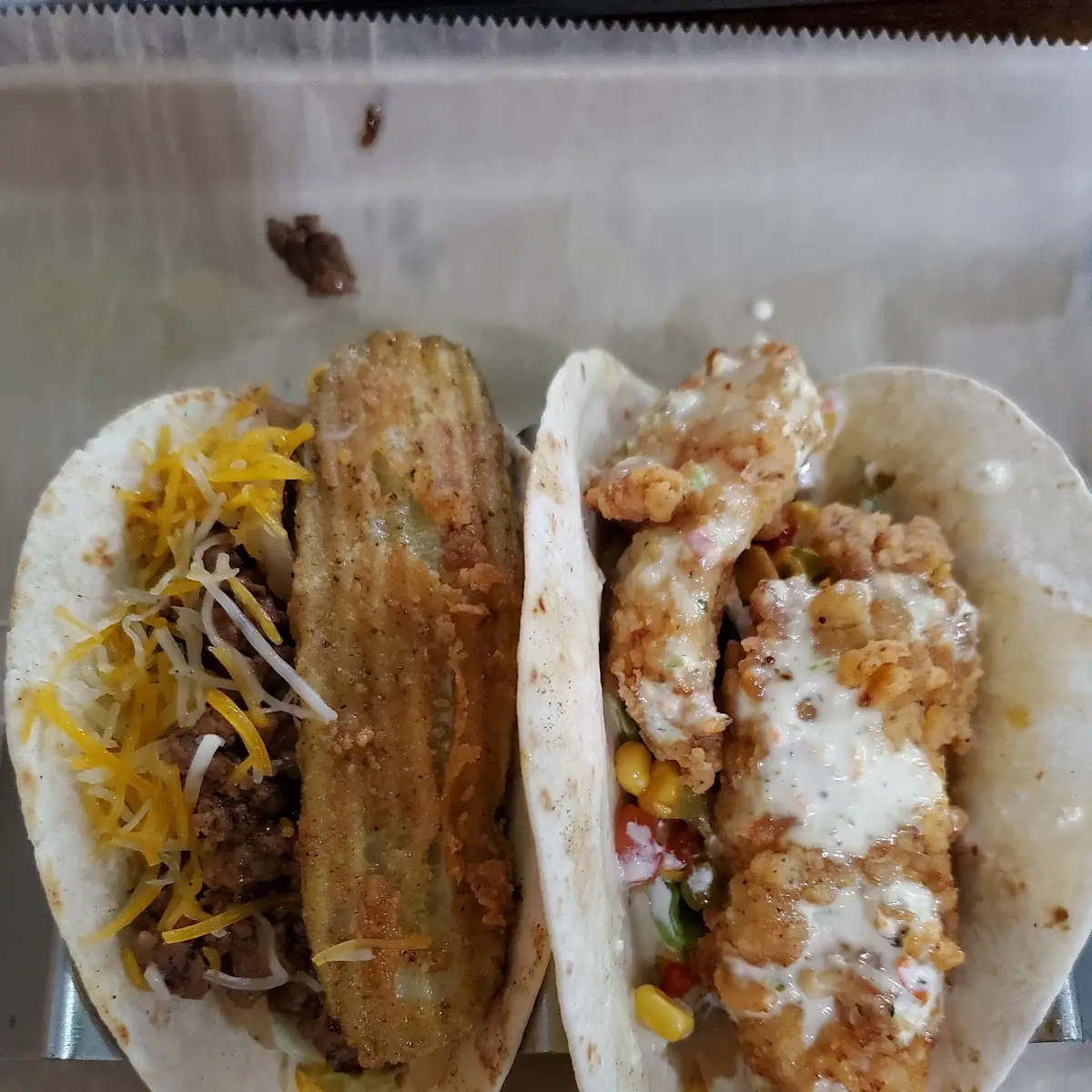 Cheeseburger and Fried Chicken Taco