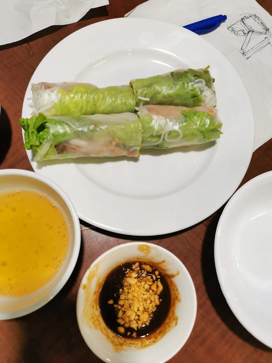 Grilled Chicken, Spring Roll, and Shrimp on Sugar Cane (Bún Gà Nướng, Chả Giò, Chạo Tôm)