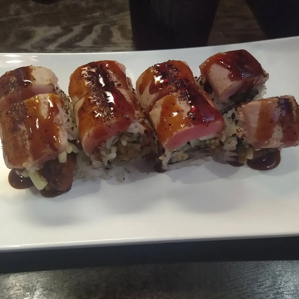 Crunchy Roll Volcano Roll and Salmon Roll