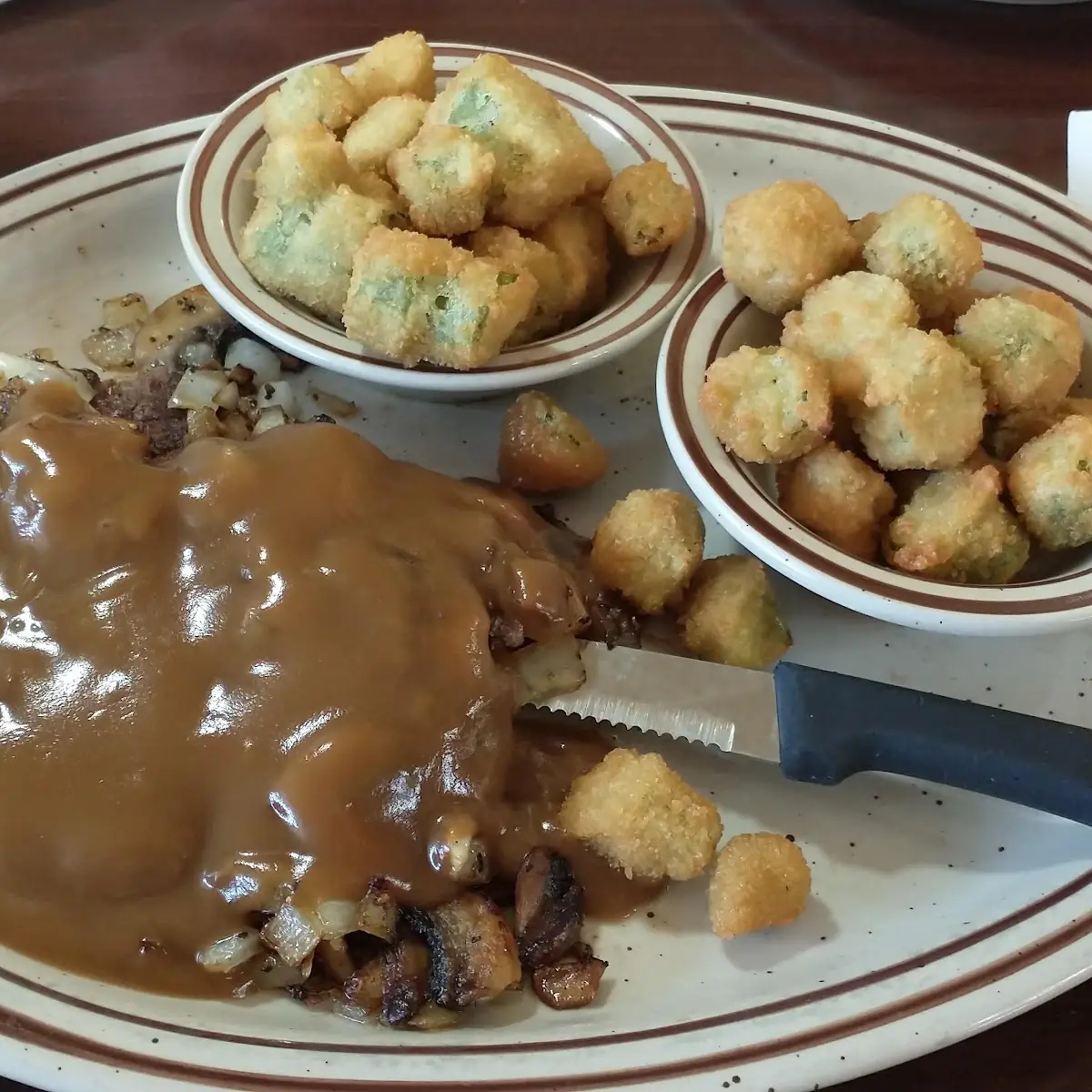 Hamburger Steak and Fried Okra
