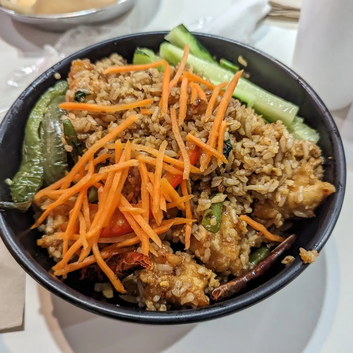Basil Fried Rice with Fried Chicken