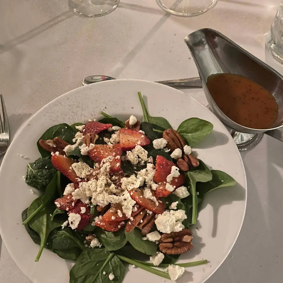 Spinach Salad with Feta Fruit and Pecans Served with a House Made Vinigrette