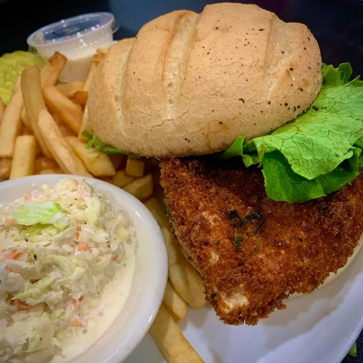 Fried Fresh Hand Battered Haddock Sandwich with Side of Fries