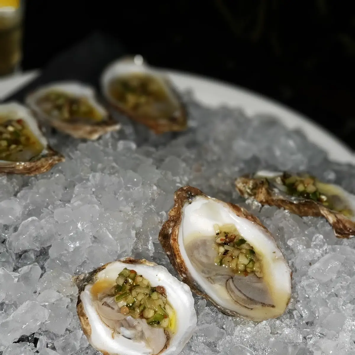 Oysters on the Half Shell Cucumber Champagne Mignonette