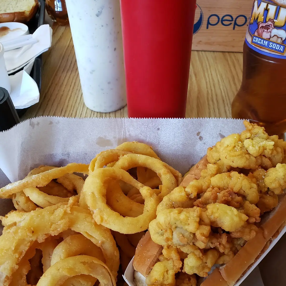 Clam Roll and Onion Rings