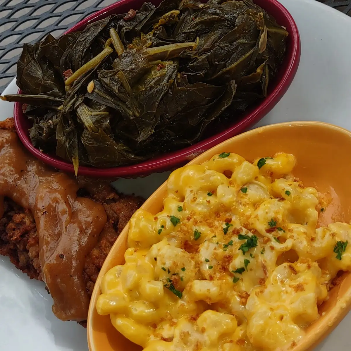 Buttermilk Fried Chicken Breast Red Rice-Collards