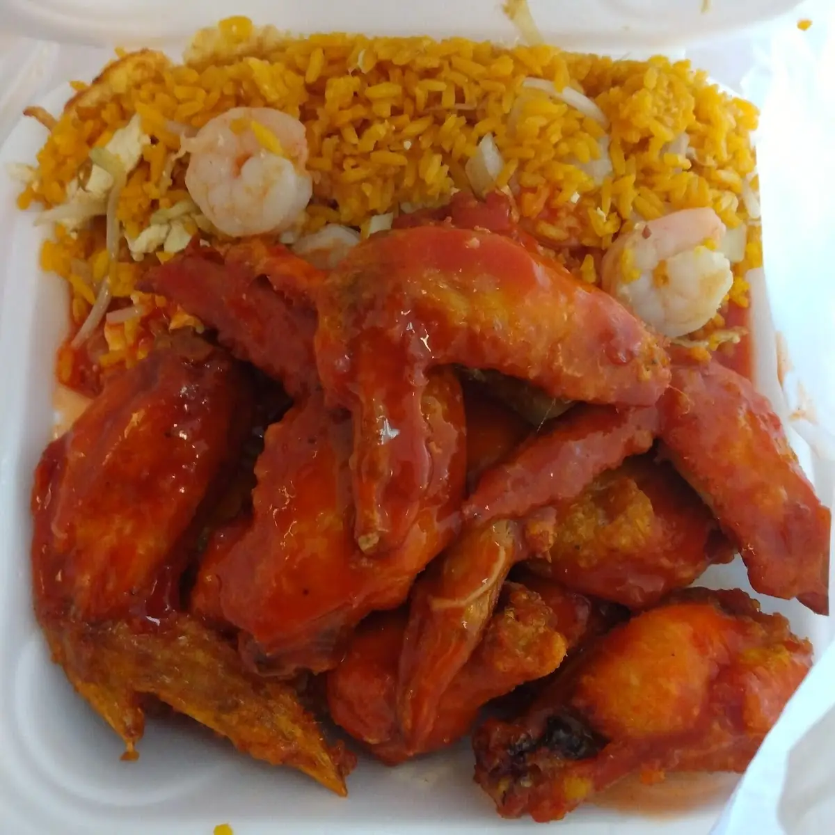 Shrimp Fried Rice on Some Hot Wings