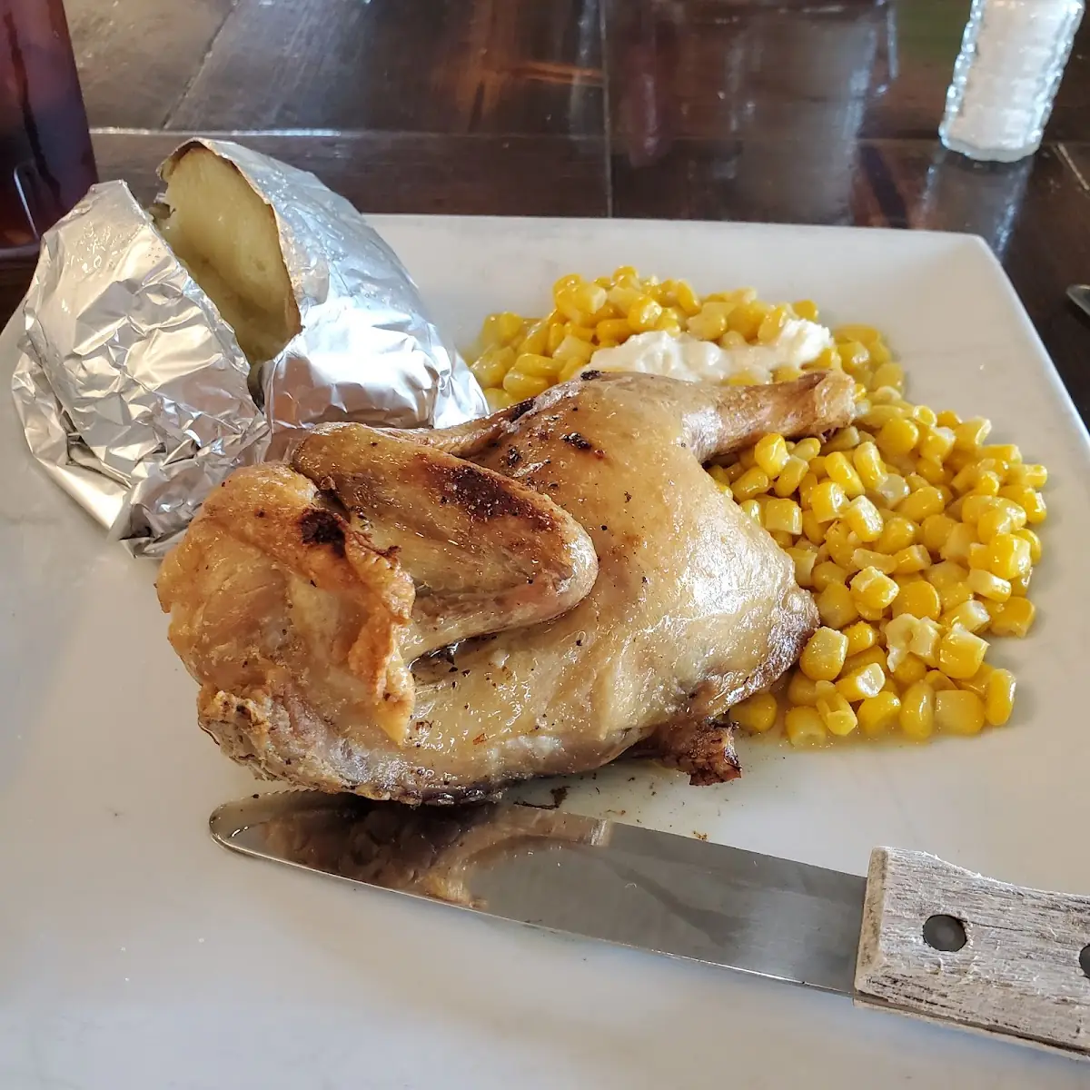 1 2 Roasted Chicken Dinner Baked Potato and Corn