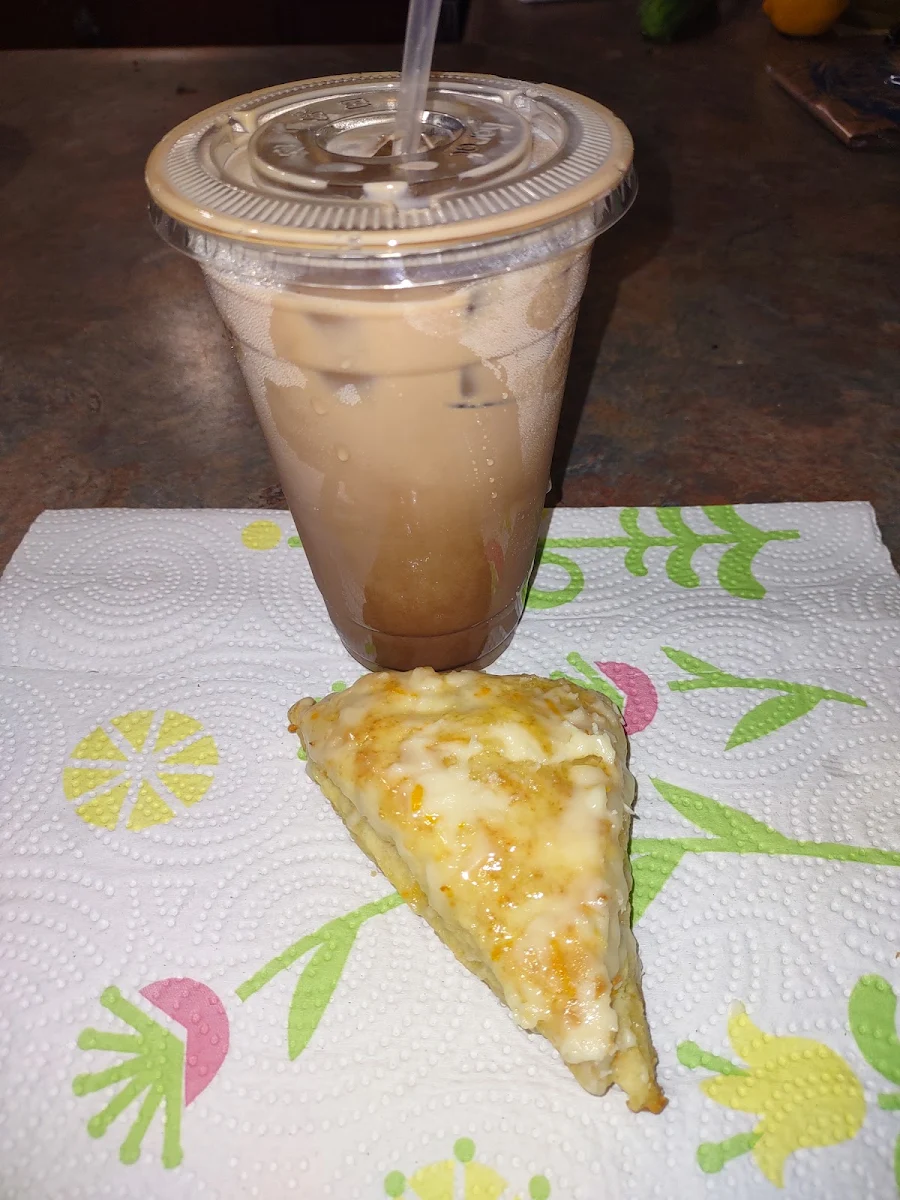 Orange Scone and Iced Turtle Latte