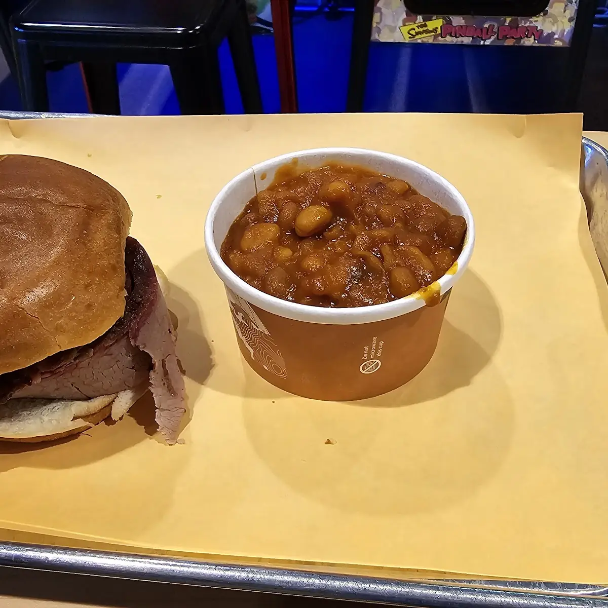 Brisket Sandwich with Baked Beans