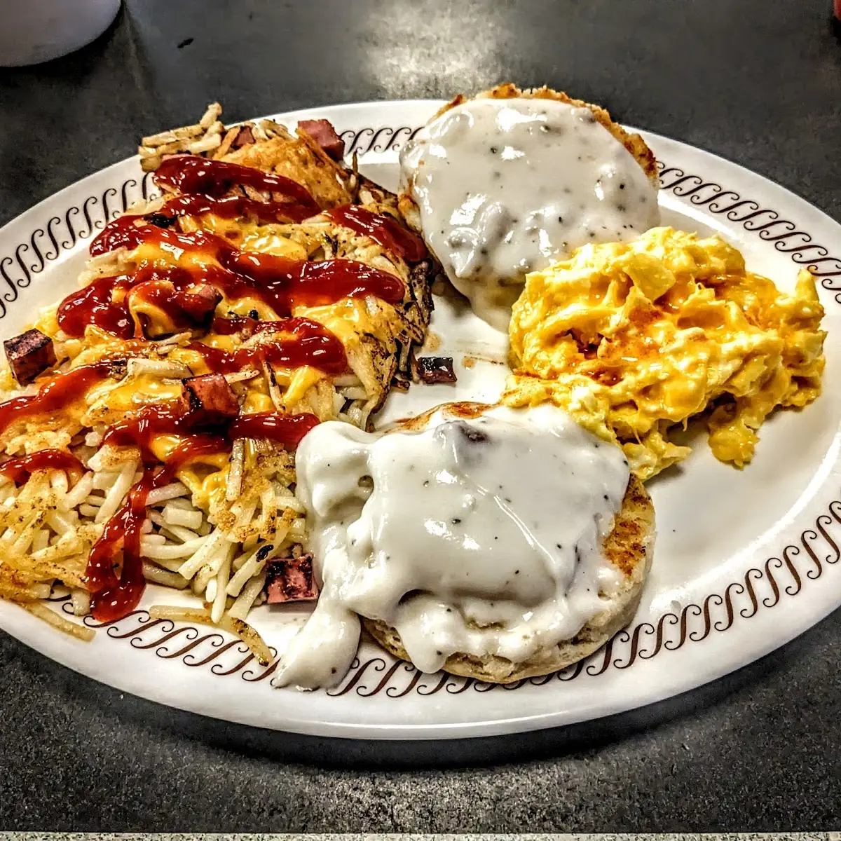 Cheese Eggs Hashbrowns Covered & Chunked & Gravy Biscuit