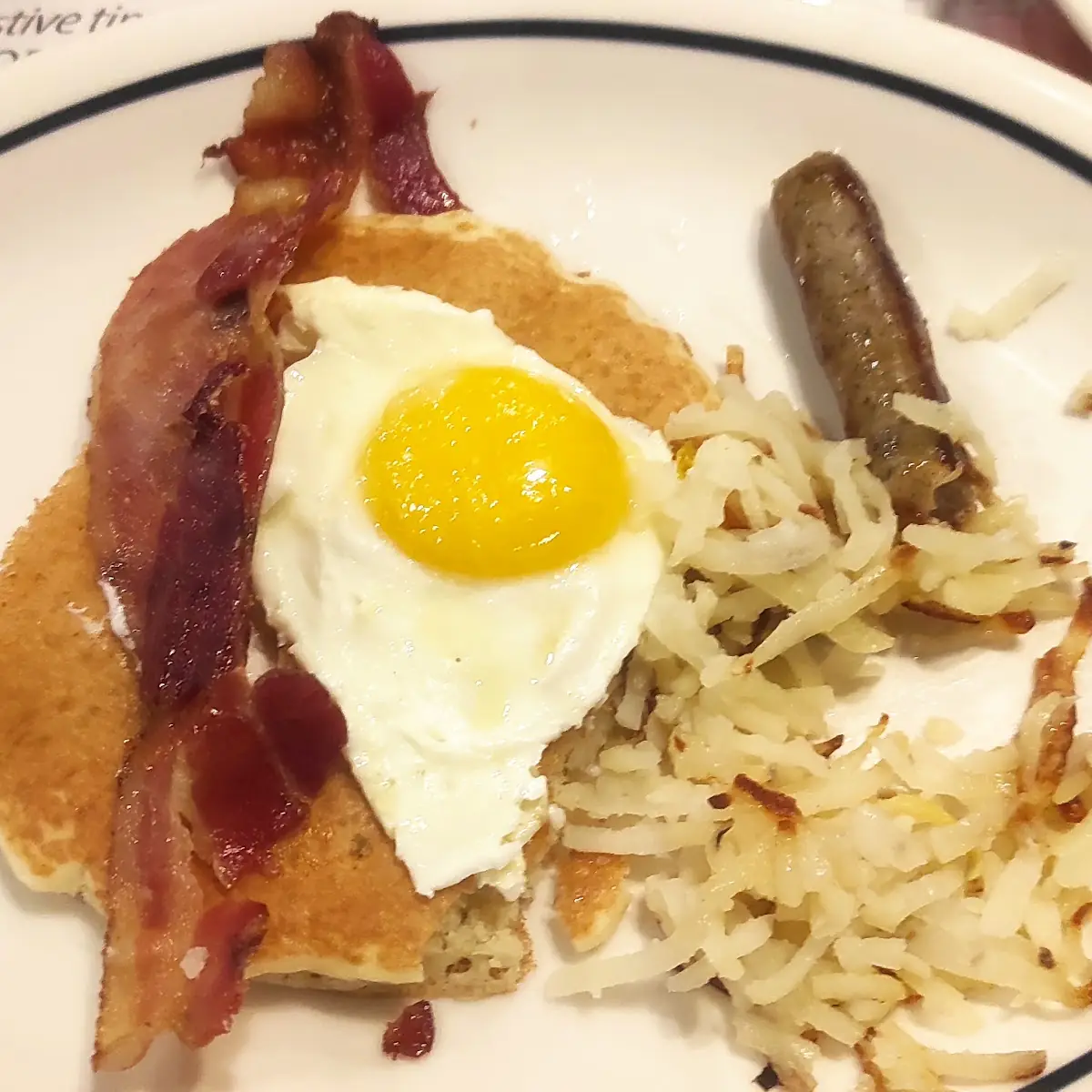 Eggs Hash Browns Pancakes with Sausage