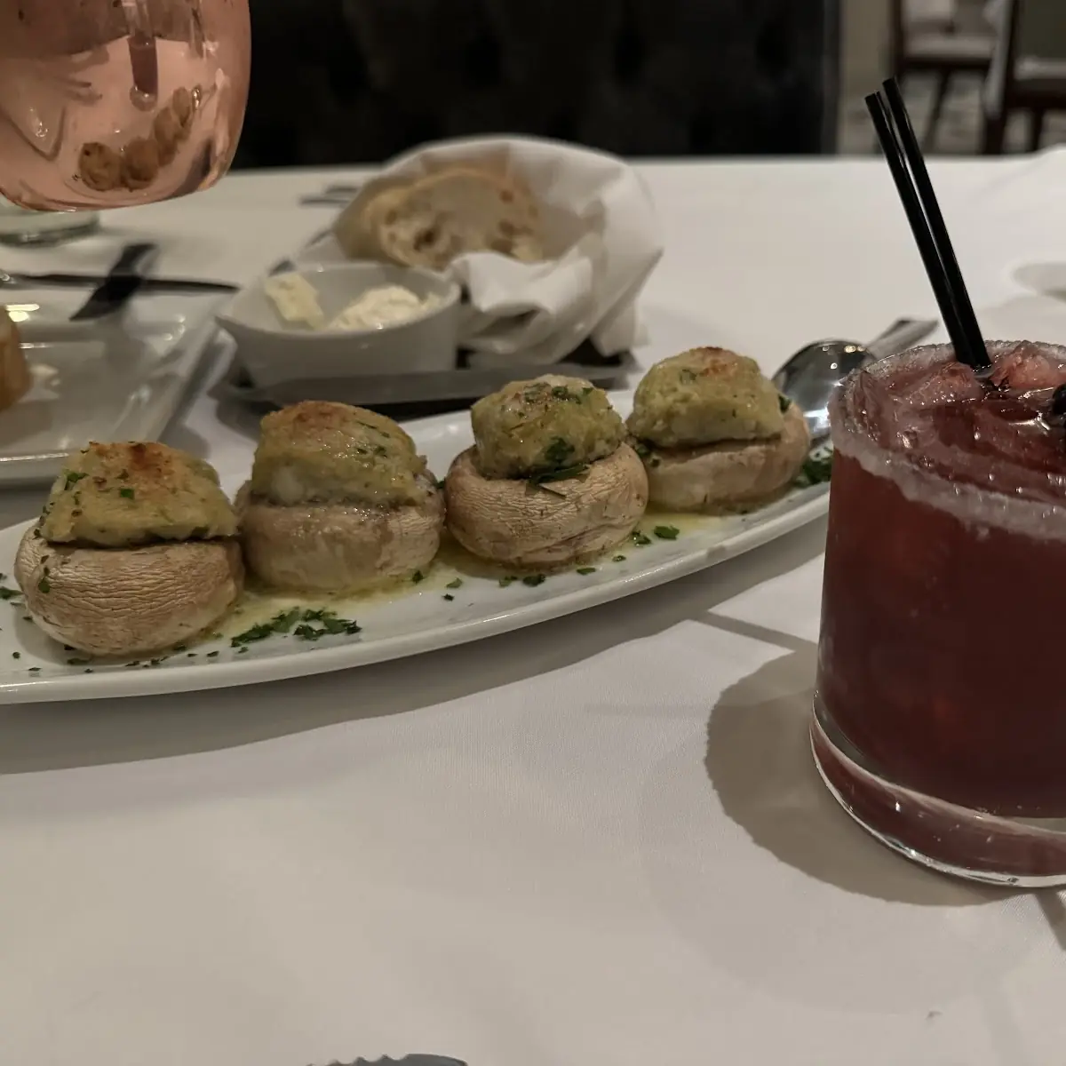 Stuffed Mushrooms & Pomegranate Sidecar