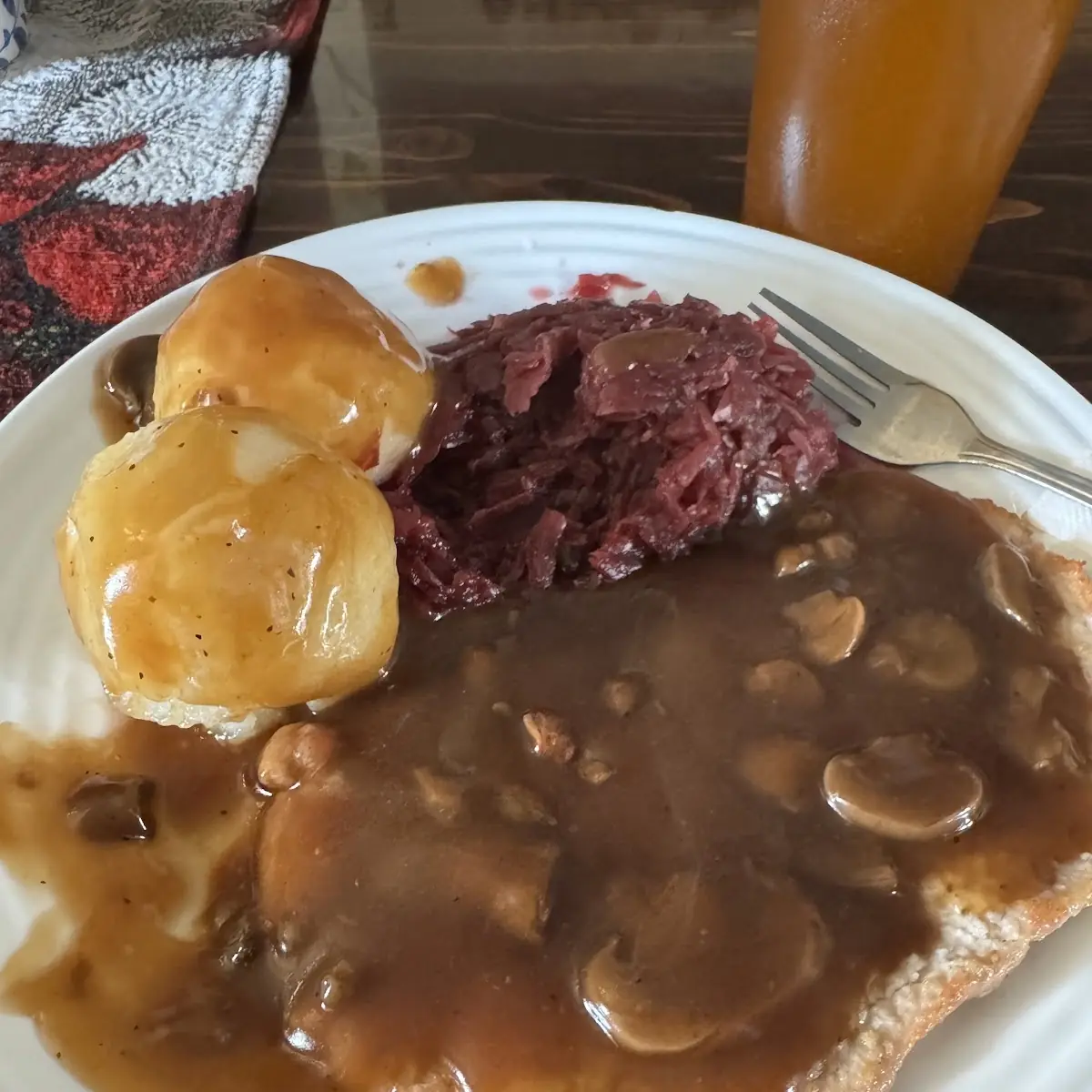 Jager Schnitzel Knurdles and Red Cabbage